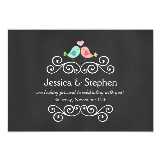 Chalkboard Love Birds Wedding RSVP Personalized Invite