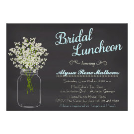 Chalkboard Mason Jar Baby's Breath Bridal Luncheon Invites