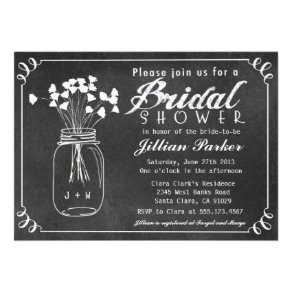 Chalkboard Mason Jar Bridal Shower Invitation