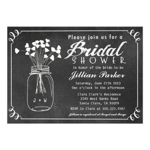 Chalkboard Mason Jar Bridal Shower Invitation (front side)