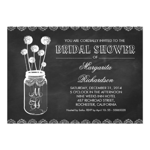 Chalkboard mason jar bridal shower invitations