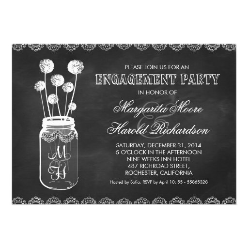 Chalkboard mason jar engagement party invitations