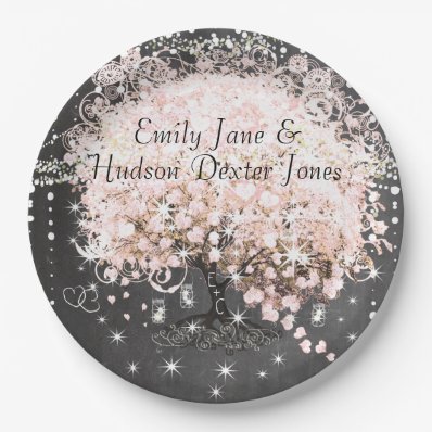 Chalkboard Mason Jar Pink Heart Leaf Firefly Paper Plate