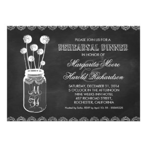 Chalkboard mason jar rehearsal dinner invitations