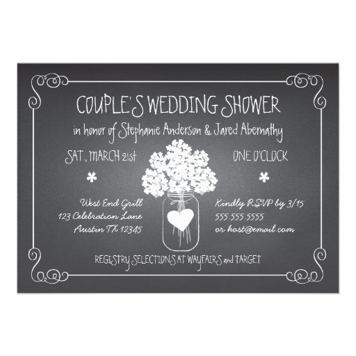 Chalkboard Mason Jar Rustic Couples Wedding Shower Personalized Invitation