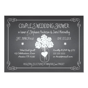 Chalkboard Mason Jar Rustic Couples Wedding Shower 5x7 Paper Invitation Card