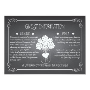 Chalkboard Mason Jar Rustic Guest Information Card 4.5