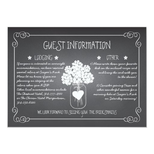 Chalkboard Mason Jar Rustic Guest Information Card Invitations (front side)