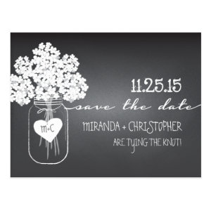 Chalkboard Mason Jar Save the Date Postcard