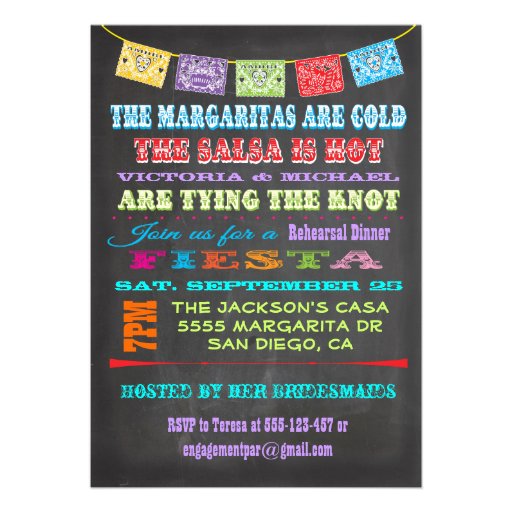 Chalkboard Mexican Fiesta Rehearsal Dinner Personalized Invites