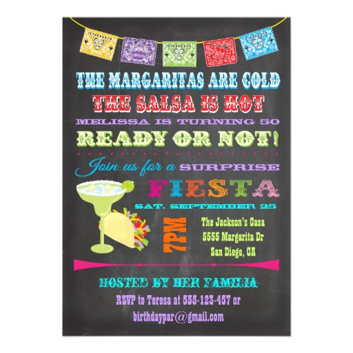Chalkboard Mexican Fiesta Surprise Birthday Party Invites