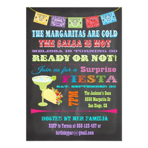 Chalkboard Mexican Fiesta Surprise Birthday Party Personalized Invitations