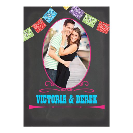 Chalkboard Mexican Fiesta with photo back Custom Announcements