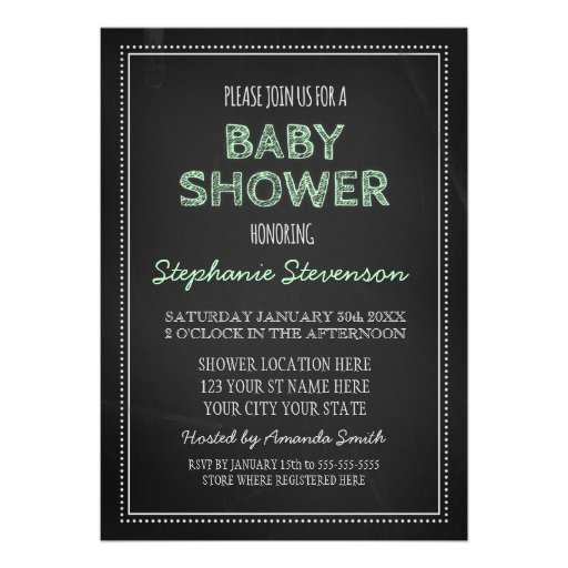 Chalkboard Mint Custom Baby Shower Invitations