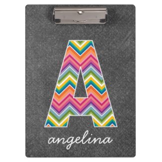 Chalkboard Monogram Letter A with Bright Chevrons Clipboards