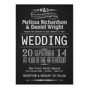Chalkboard Monogram Typography Wedding Invitations
