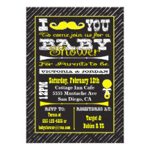 Chalkboard Mustache Baby Shower Party Invitations