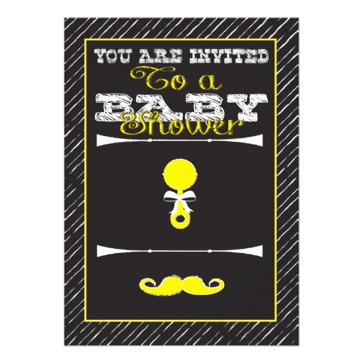 Chalkboard Mustache Baby Shower Party Invitations