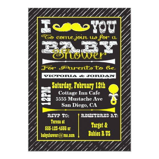 Chalkboard Mustache Baby Shower Party Invitations Zazzle
