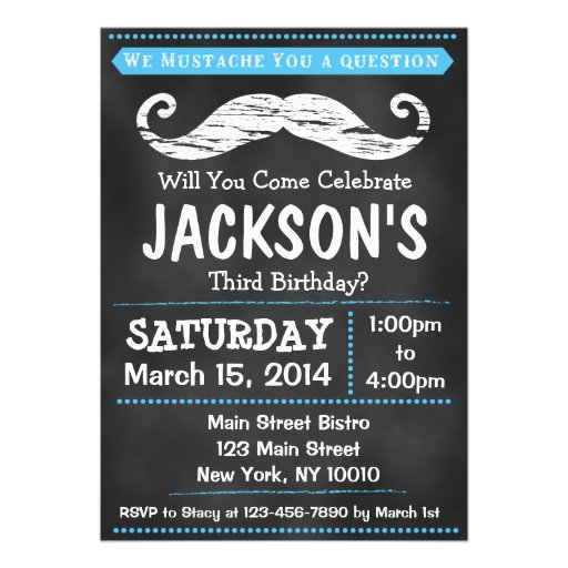 Chalkboard Mustache Birthday Party Invitation