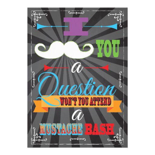 Chalkboard Mustache Birthday Party Invitations