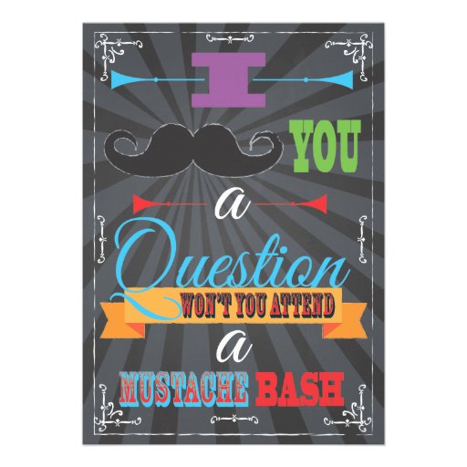 Chalkboard Mustache Birthday Party Invitations