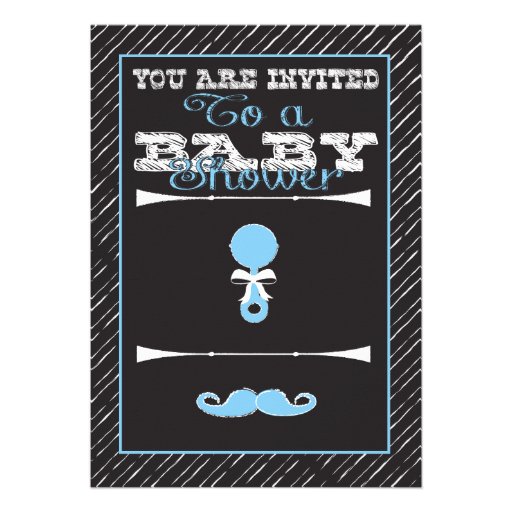 Chalkboard Mustache Boy Baby Shower Invitations