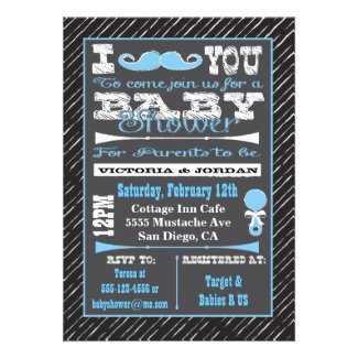 Chalkboard Mustache Boy Baby Shower Invitations
