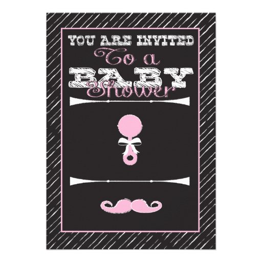 Chalkboard Mustache Girl Baby Shower Party Invitation