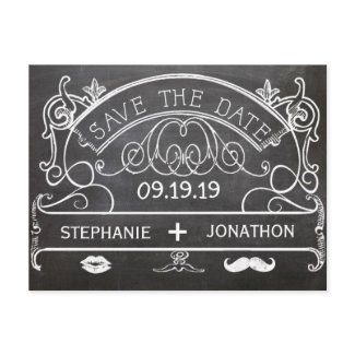 Chalkboard Mustache Lips Vintage Save the Date