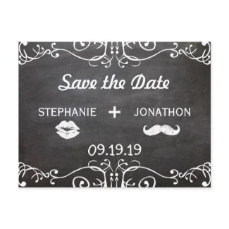 Chalkboard Mustache Lips Vintage Save the Date