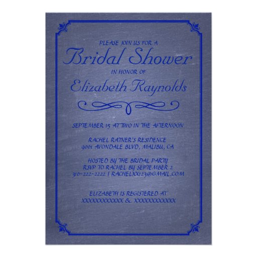 Chalkboard Navy Blue Bridal Shower Invitations