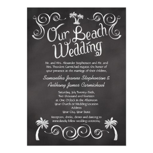 Chalkboard Palm Tree Beach Wedding Custom Invitation