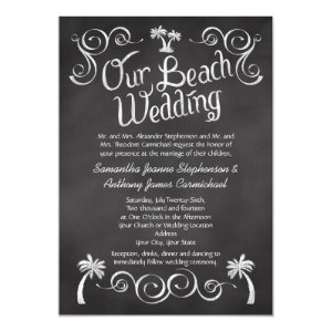 Chalkboard Palm Tree Beach Wedding 5x7 Paper Invitation Card