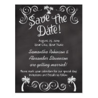 Chalkboard Palm Tree Beach Wedding Save the Date Postcards