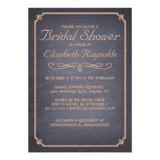 Chalkboard Peach Bridal Shower Invitations