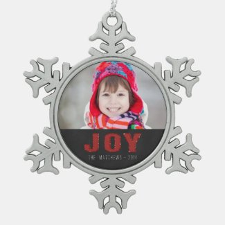 Chalkboard Photo Holiday Greeting | Red Joy Ornament