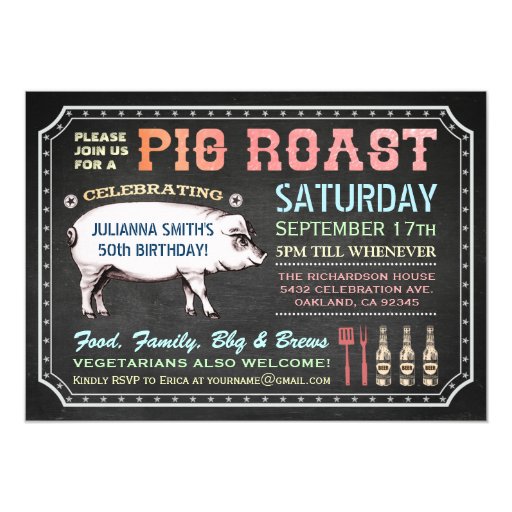 Chalkboard Pig Roast Invitations Classy Casual Zazzle