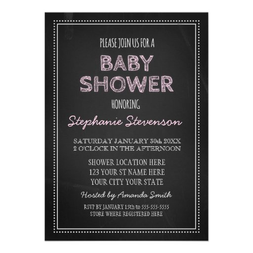 Chalkboard Pink Custom Baby Shower Invitations