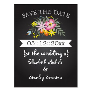 Chalkboard pink flowers wedding Save the Date Post Cards