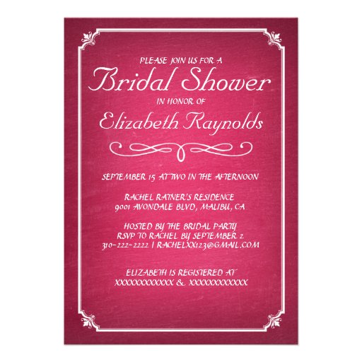 Chalkboard Pink & White Bridal Shower Invitations