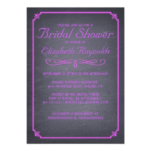 Chalkboard Purple Bridal Shower Invitations