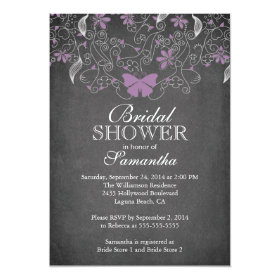 Chalkboard Purple Butterfly Floral Bridal Shower Invites