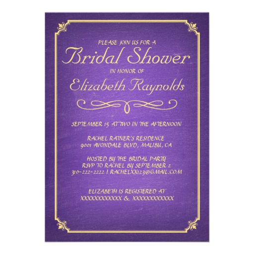 Chalkboard Purple & Gold Bridal Shower Invitations