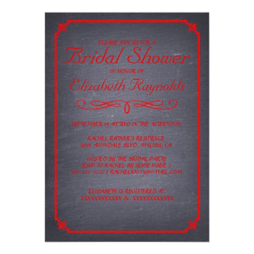 Chalkboard Red & Black Bridal Shower Invitations