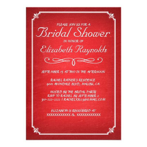 Chalkboard Red Bridal Shower Invitations