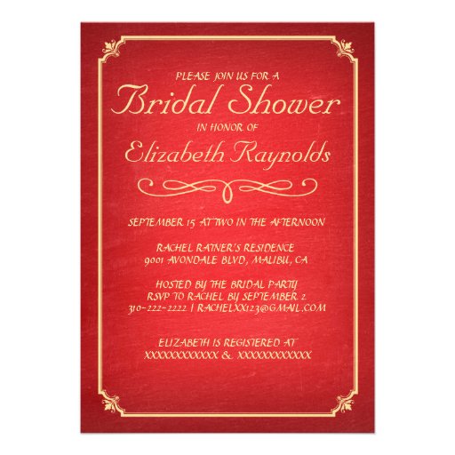 Chalkboard Red & Gold Bridal Shower Invitations