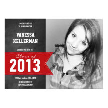 Chalkboard Red Ribbon Class of 2013 Big Photo Grad Personalized Invitation