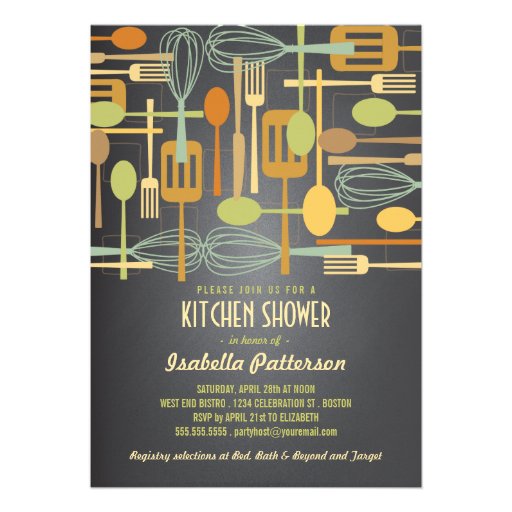 Chalkboard Retro Stock the Kitchen Bridal Shower Invite