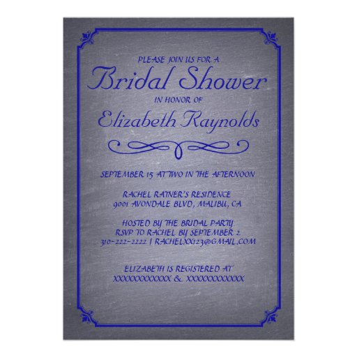 Chalkboard Royal Blue Bridal Shower Invitations